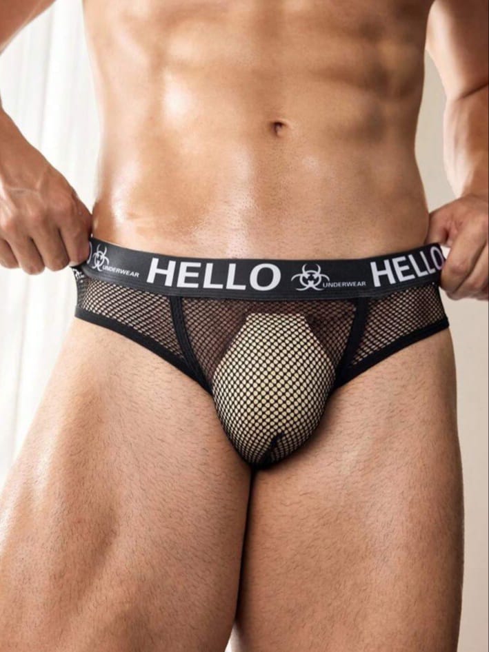 Men's Solid Color Breathable Mesh See Though Hollow Out Sexy Briefs